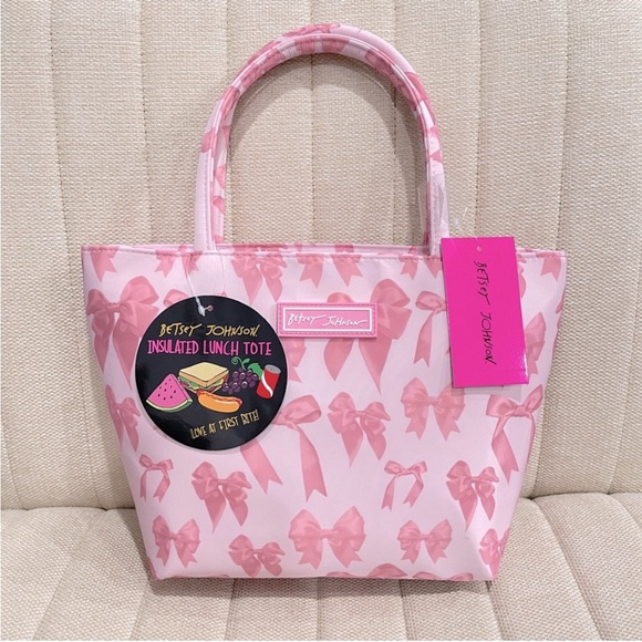 NEW Betsey Johnson Pink Bow‎ Coquette Insulated Lunch Bag Tote - Picture 1 of 4